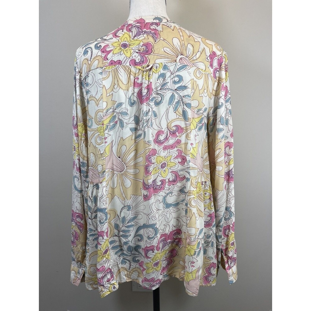 Anthropologie Maeve Women's 8 Popover Blouse Swirl Floral V Neck Bohemian Top - Picture 3 of 7
